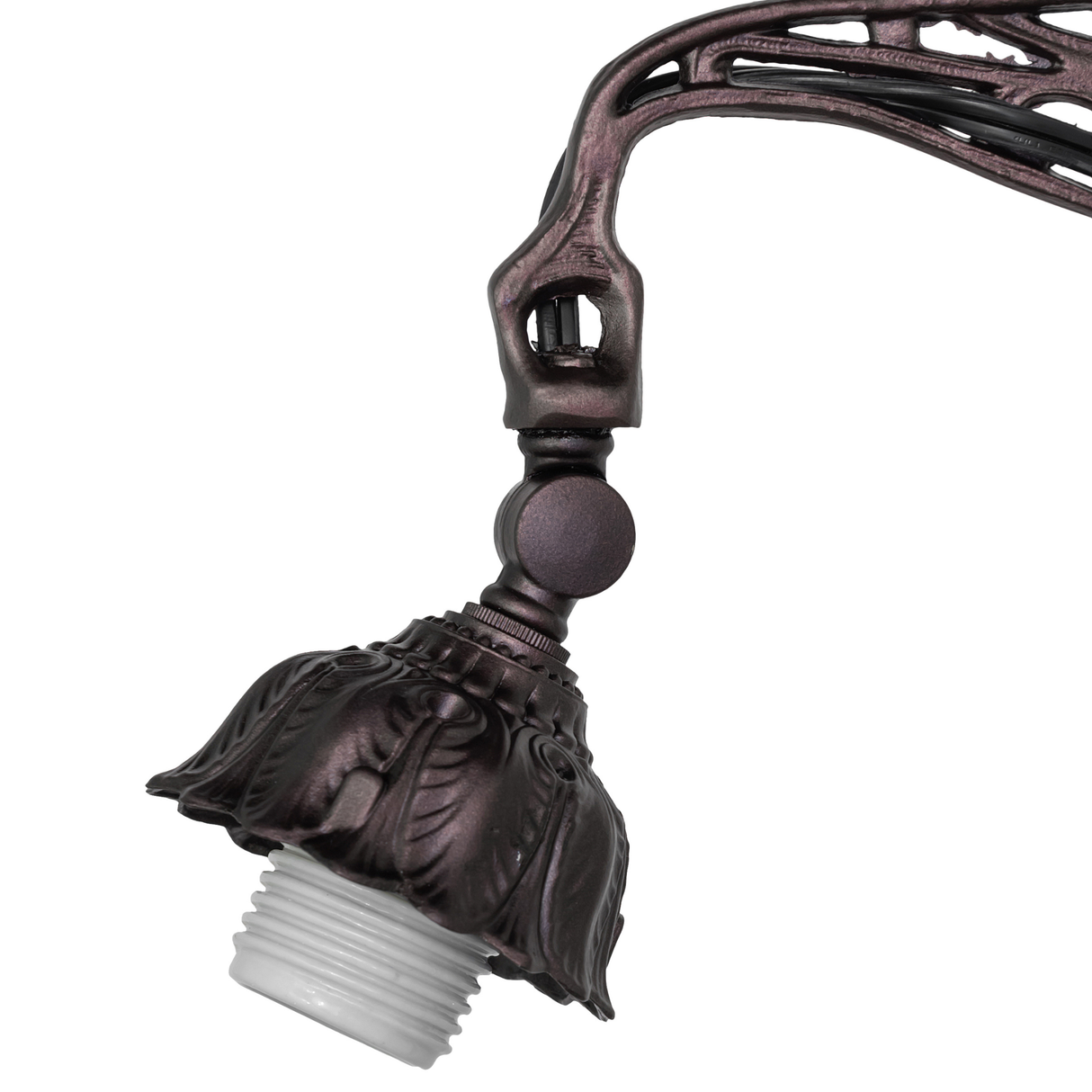 Close-up of the lamp’s sculpted socket and holder.