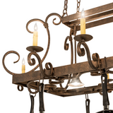 Close-up of scroll detail and candlelights on Vineyard Pot Rack.