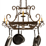 Side perspective of Vineyard 8 Light Pot Rack chandelier.