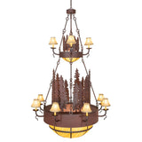 Side angled view highlighting the upper and lower lighting tiers and rustic structure.