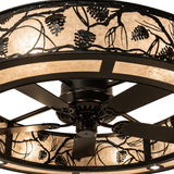 Bottom angled lit view of two-tier Whispering Pines Chandel-Air with glowing mica shades.