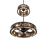 Bottom view showcasing fan blades and inner light distribution.