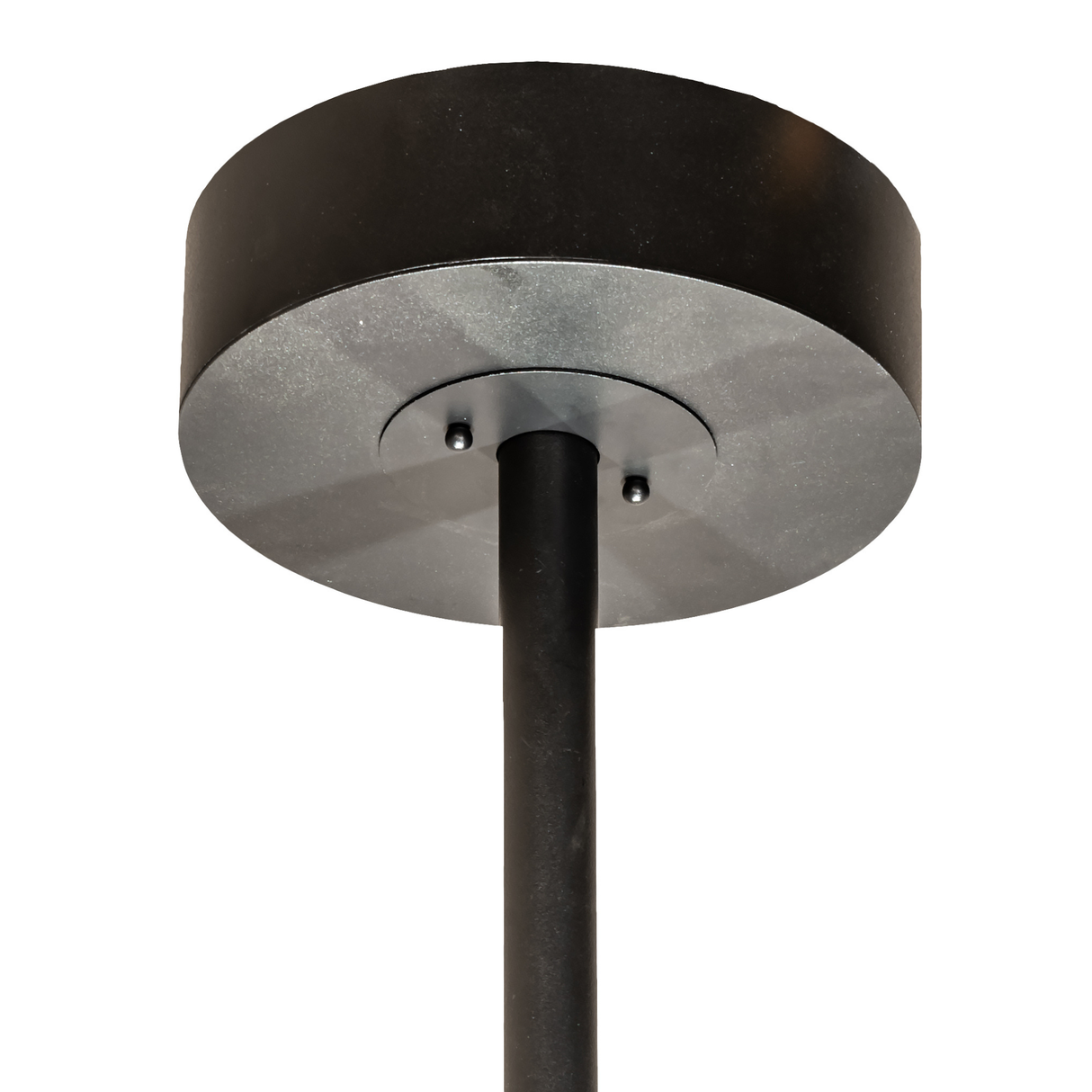 Ceiling canopy and suspension rod detail in Textured Black finish.