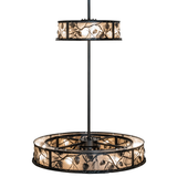 Side angled view of both tiers with warm mica illumination.
