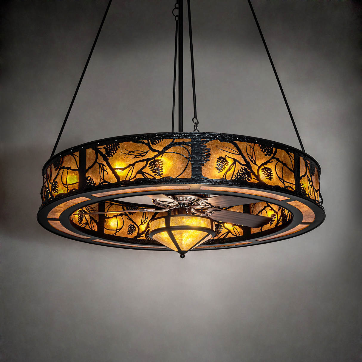 Ambient lit view highlighting forest-inspired glow in darkened setting.