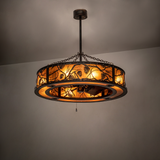 Whispering Pines Chandel-Air illuminated in room setting with warm rustic ambiance.