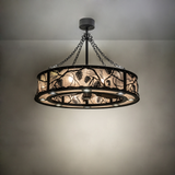 Ambient view showing warm pinecone pattern illumination in a rustic space.
