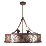 Angled front view highlighting pine branch metalwork and mica shade.