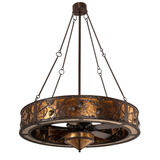 Unlit angled view showing pinecone metal art and mica shade.