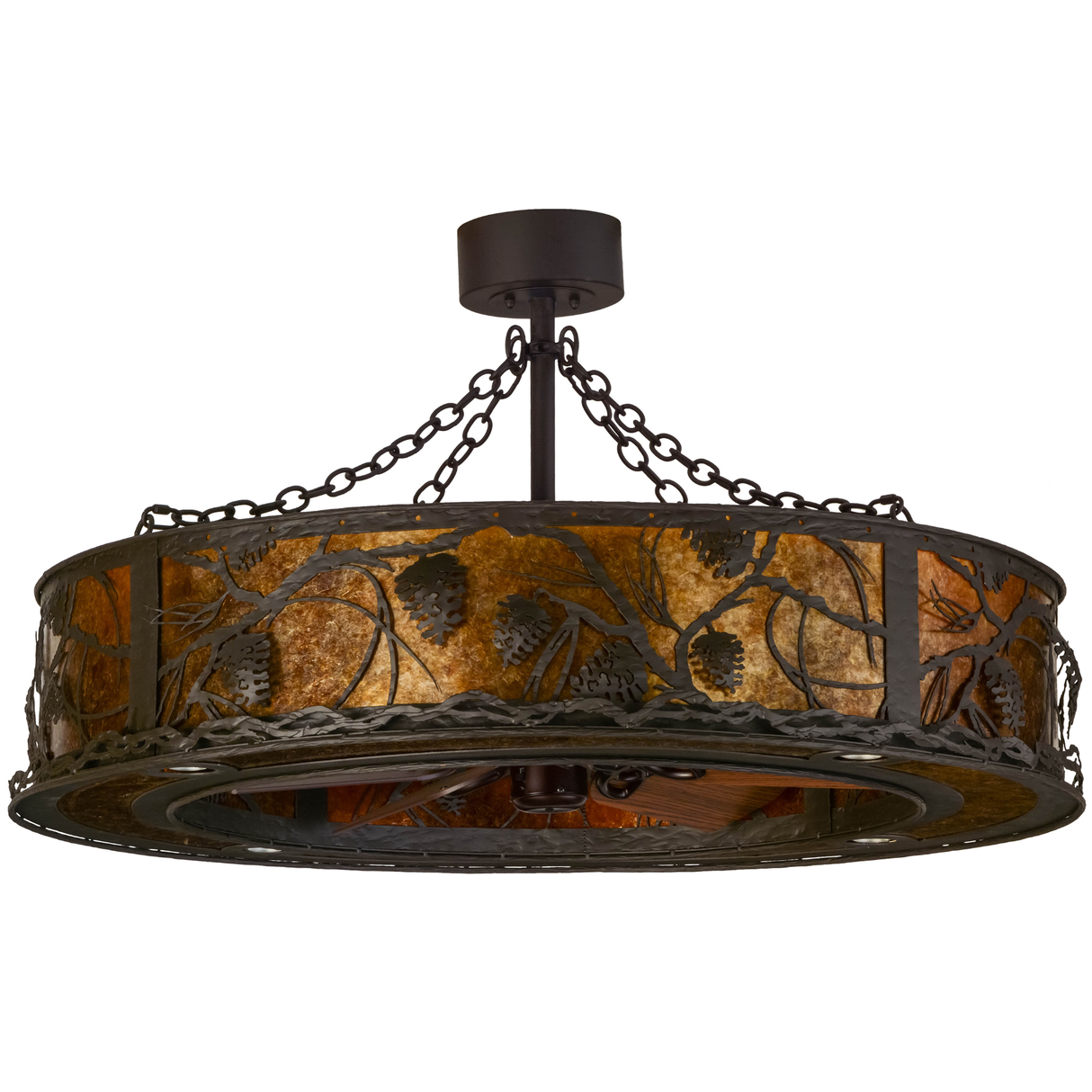 Angled unlit view highlighting pine branch details and metal finish.