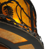 Angled bottom view featuring fan blades and pine motif.