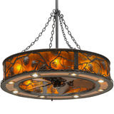 Bottom angle lit view emphasizing handcrafted pine motif and bronze finish.