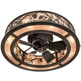 Bottom angled view of Whispering Pines Chandel-Air with fan and warm mica glow.