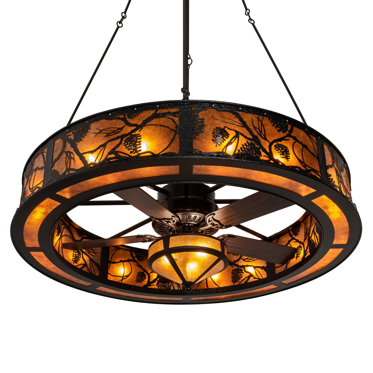 Bottom angled view highlighting fan integration and inner light ring.