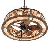 Bottom angle view of Whispering Pines Chandel-Air with wood fan blades.