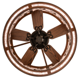 Bottom view of Whispering Pines Chandel-Air showing wood fan blades and lit diffuser.