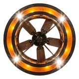 Bottom view of Whispering Pines Chandel-Air showing fan blades and glowing amber rings.