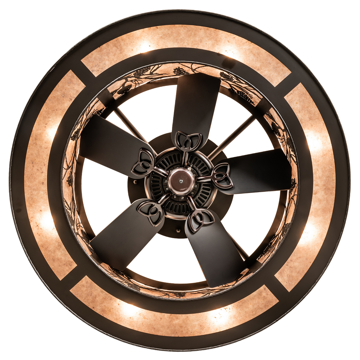 Bottom view showing integrated fan and light ring of Chandel-Air.