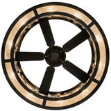 Bottom view of integrated fan and lighting behind mica diffuser.