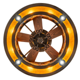 Straight bottom view showing fan blades within glowing circular frame.