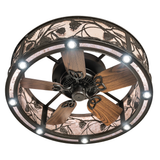Bottom view highlighting fan blades and LED light pattern.