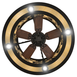 Bottom view of Whispering Pines chandelier fan featuring integrated downlights and fan blades.