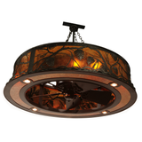 Bottom view of integrated fan with glowing amber mica panels.