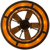 Bottom view showing fan blades with amber mica lighted ring.