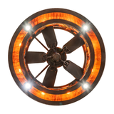 Bottom view of Whispering Pines chandelier fan with lights on.
