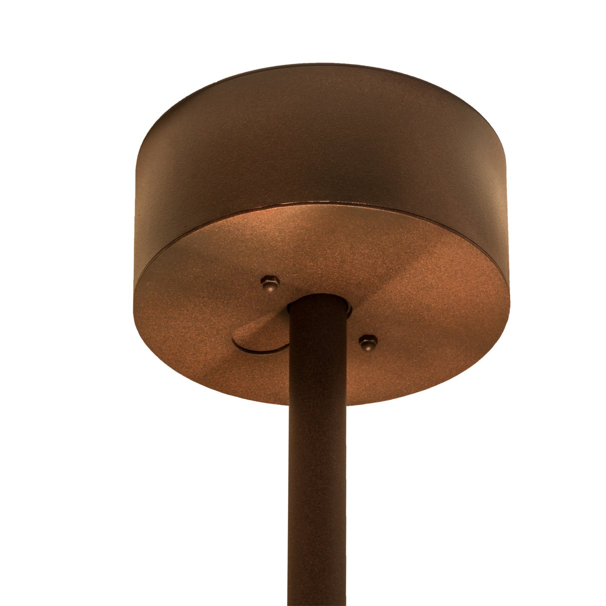 Ceiling canopy and chain detail with antique copper finish.