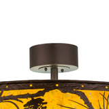 Ceiling canopy detail with bronze finish and sturdy mounting rod.