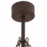 Close-up of round canopy and suspension chain in oil rubbed bronze finish.