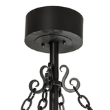 Close-up of canopy, rod, and wrought iron chain connection in Satin Black finish.