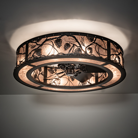 Ceiling-mounted Whispering Pines Chandel-Air with warm ambient lighting.