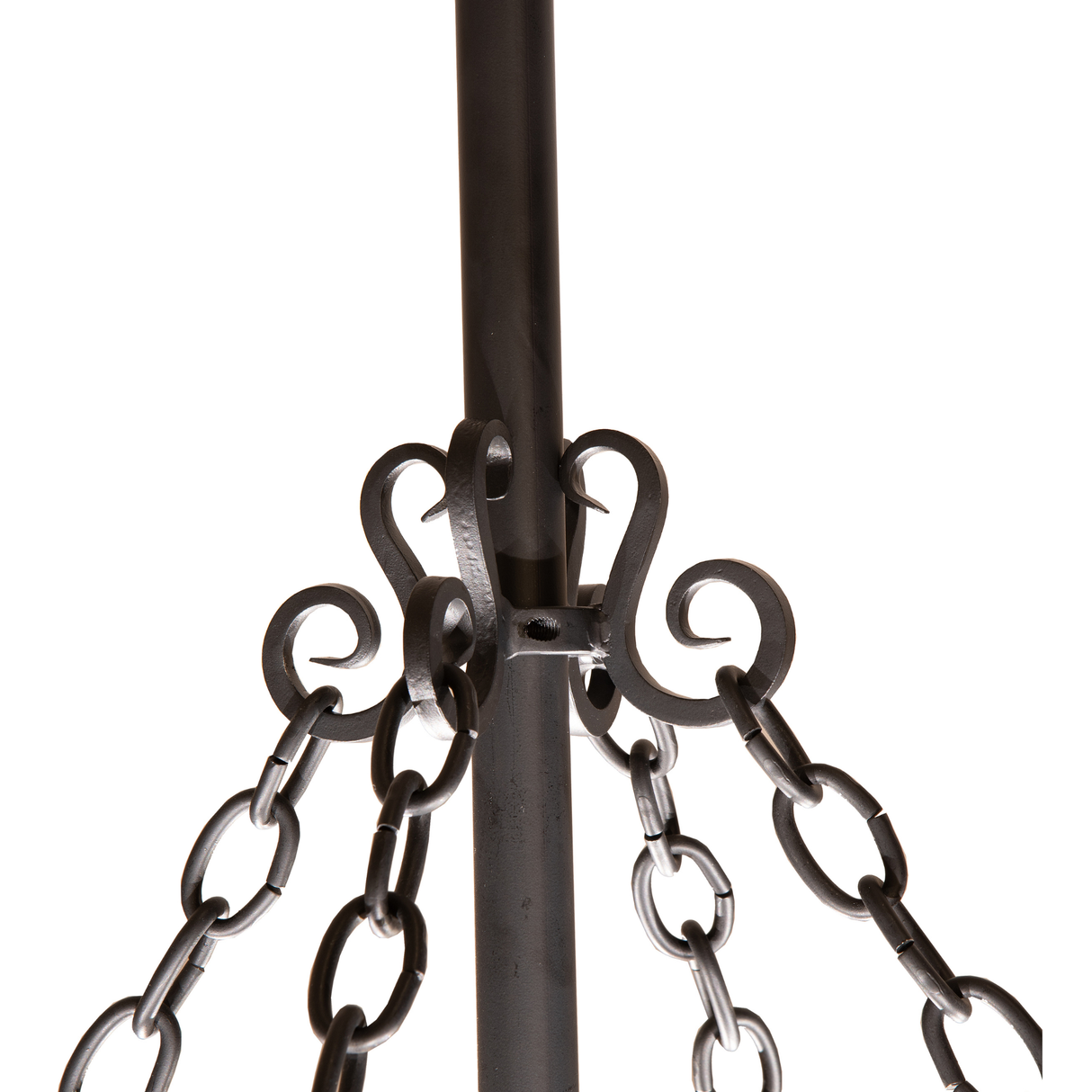 Close-up of Whispering Pines Chandel-Air hanging chain and metalwork.