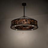 Whispering Pines Chandel-Air dark room unlit view showing pinecone details and copper frame.