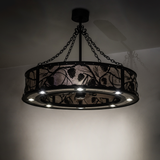 Dimly lit ambient view showcasing pine branch silhouette on mica diffuser.