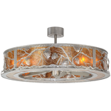 Front angle lit view showing Amber Mica diffuser with pinecone design.