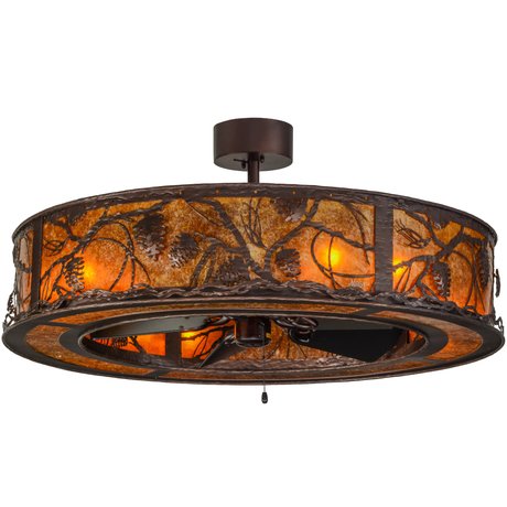 Front angle lit view of Whispering Pines Chandel-Air with amber mica glow.