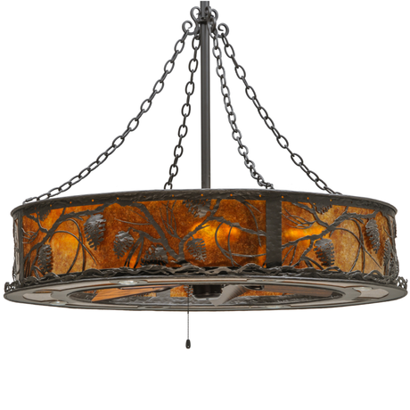 Front unlit view highlighting dark bronze frame and rustic metalwork.