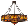 Front lit view showing glowing amber mica panels with pinecone motif.