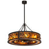 Full lit front view showing oak leaf and acorn design glowing through amber mica.
