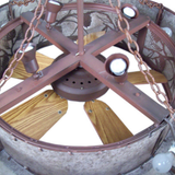 Interior top view showing fan blades and light fixture arrangement.