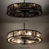 Comparison showing Whispering Pines Chandel-Air with uplights and inside lights.