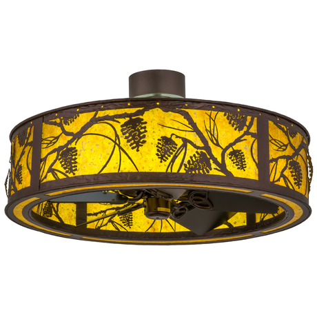 Whispering Pines Chandel-Air illuminated with amber mica shade and pine accents.