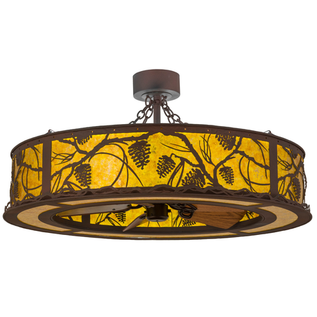 Whispering Pines Chandel-Air illuminated with pinecone design.