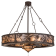 Whispering Pines chandel-air with pinecone pattern illuminated.
