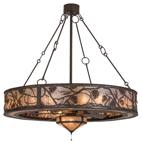 Whispering Pines chandel-air with pinecone pattern illuminated.