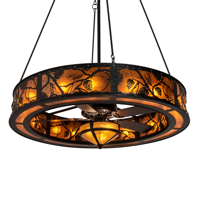 Hero angled view showing pinecone design and warm amber illumination.