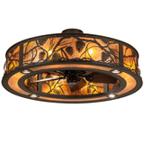 Whispering Pines Chandel-Air glowing with amber mica and pinecone details.